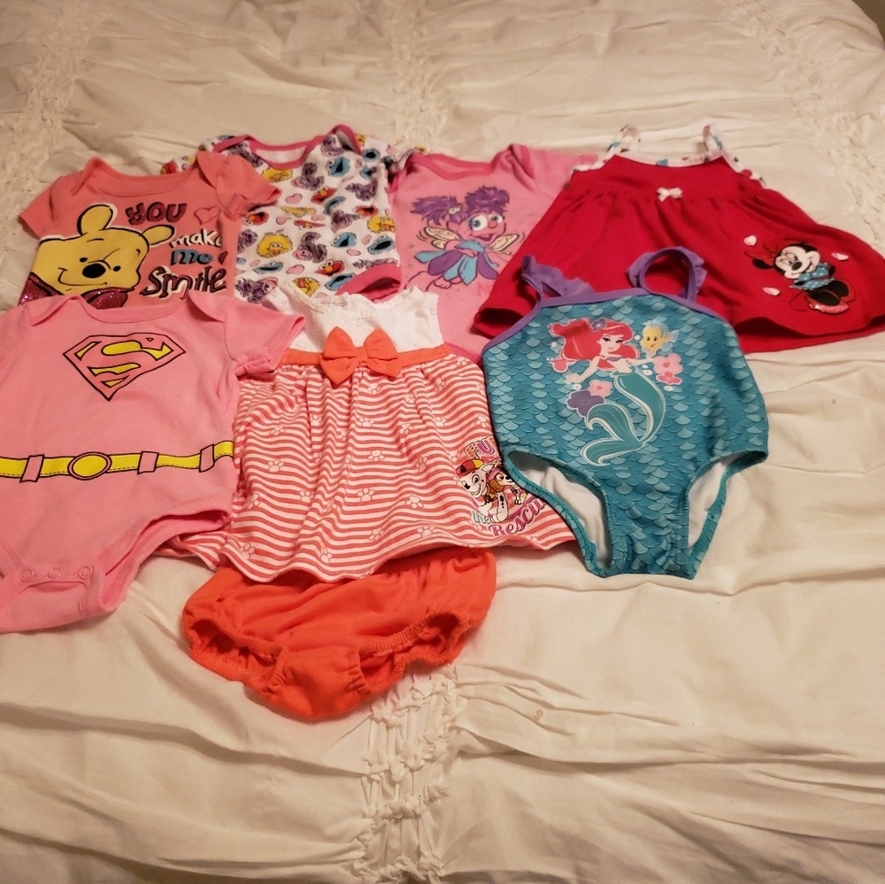 Seven Piece Baby Girl 0-3 and 3-6M Character Set.